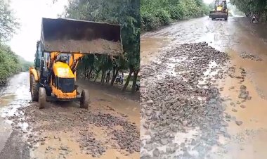 पालखेड ते पिंपळगाव रस्ता जैसे थे.!  शेतकऱ्याकडून स्वखर्चाने खड्डे बुजवण्याचे काम सुरू, तर केलेल्या कामाच्या चौकशीची मागणी...