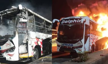 धक्कादायक घटना.! मुंबईकडे 55 प्रवासी घेऊन निघालेली खासगी बस भीषण आगीत स्वाहा...
