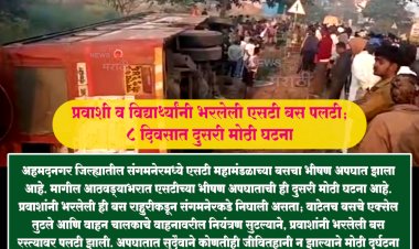 प्रवाशी व विद्यार्थ्यांनी भरलेली एसटी बस पलटी; 8 दिवसात दुसरी मोठी घटना