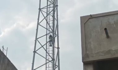 पगार न झाल्याने टॉवरवर चढुन ग्रामपंचायत शिपायाची विरूगिरी...