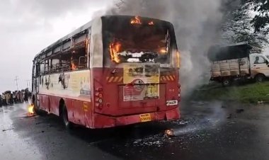 अक्राळे फाटा येथे बस व कारचा अपघात.! वाहनांनी घेतला पेट, दोघांचा मृत्यू...