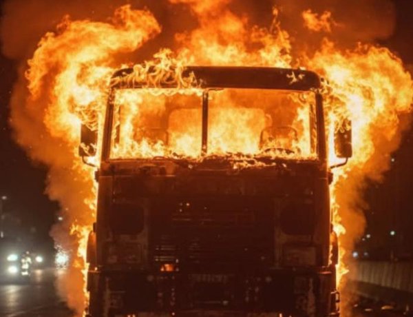 शिक्रापूर रोडवर मालवाहतूक कंटेनरला अचानक भीषण आग.! हायवेवर काहीकाळ गोंधळ आणि भीती..