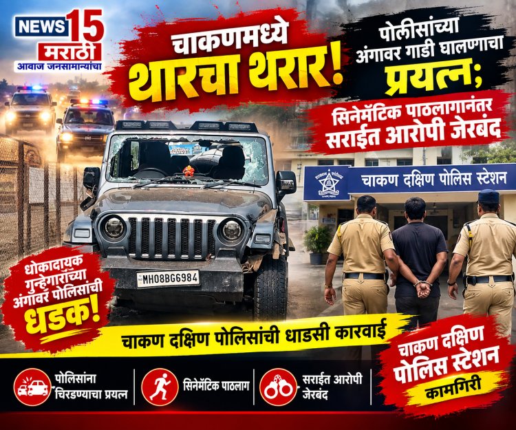चाकणमध्ये थारचा थरार! पोलिसांच्या अंगावर गाडी घालण्याचा प्रयत्न; सिनेमॅटिक पाठलागानंतर सराईत आरोपी जेरबद..